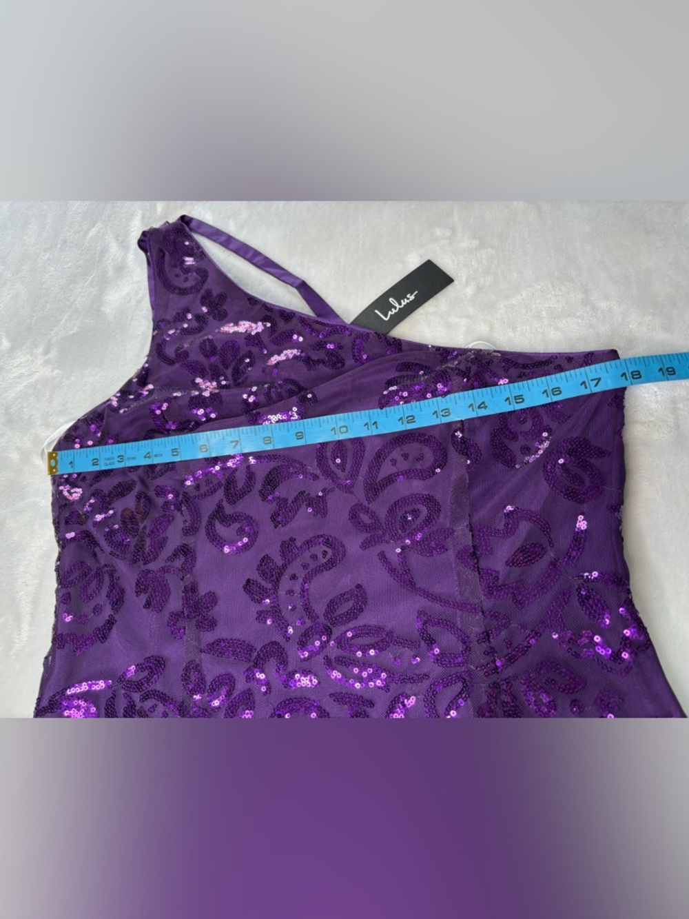 Lulus Purple Sequin One Shoulder Mini Dress XL Triple Strap NWT - Picture 13 of 16